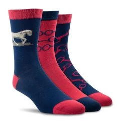 AriatTEK Ladies Charm Crew Socks – Navy Snaffle