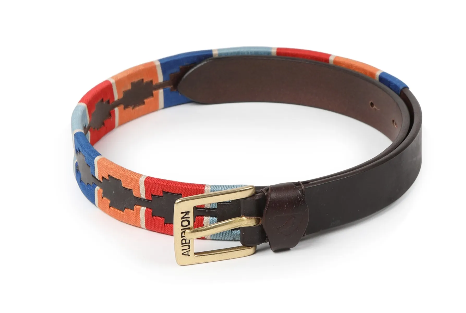 Shires Aubrion Drover Skinny Polo Belt – Turquoise/Red/Orange/Blue