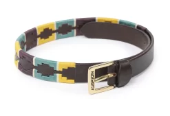 Shires Aubrion Drover Skinny Polo Belt – Yellow/Dark Green/Purple