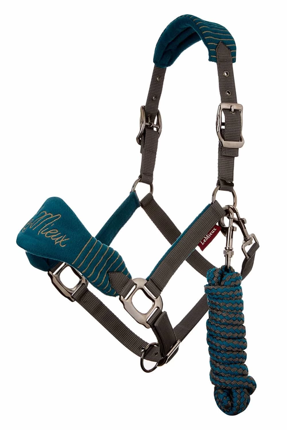 LeMieux Vogue Fleece Headcollar & Leadrope – Peacock/Grey - Image 2