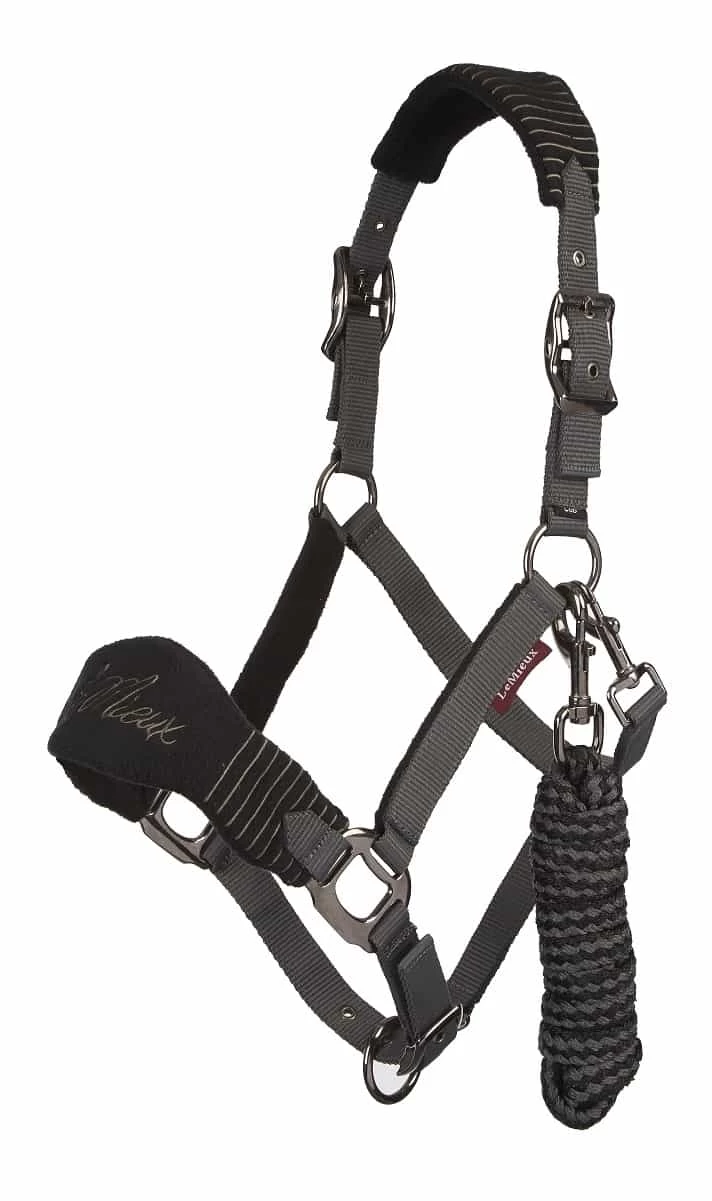 LeMieux Vogue Fleece Headcollar & Leadrope – Black/Grey